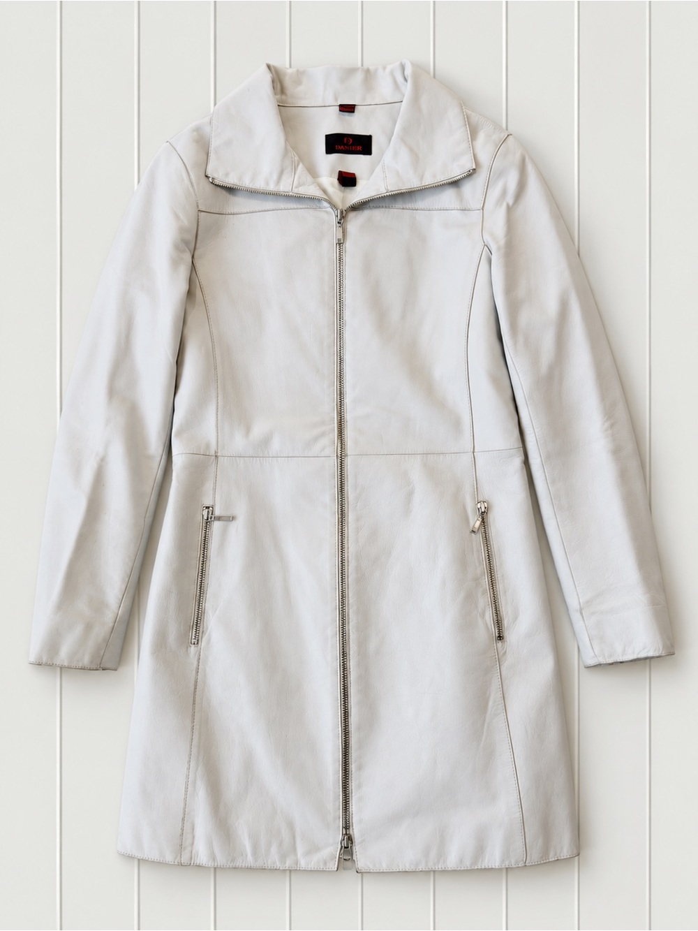 VTG Y2K Danier Off-White Leather Zip-Up Trench Coat UK4-6 Classic Western Boho
